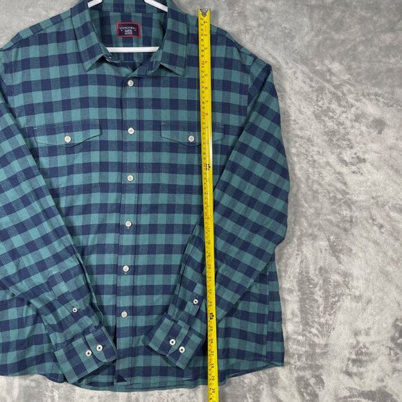 Untuckit Mens XL Wrinkle-Free Green & Navy Plaid Long Sleeve Button-Up Shirt - Picture 4 of 7